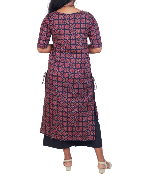 Ajrakh Straight Cut Kurti- Navi Blue - Image 3