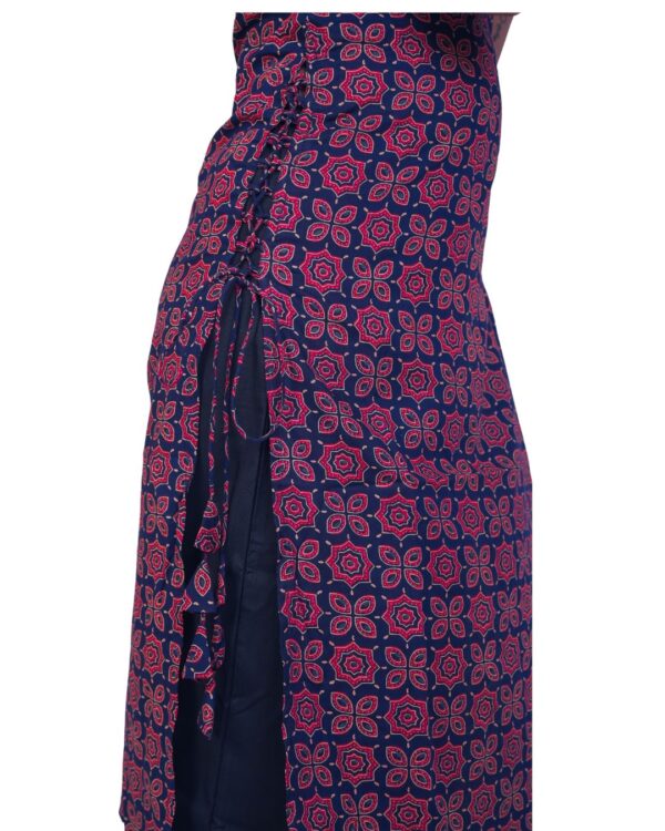 Ajrakh Straight Cut Kurti- Navi Blue - Image 5