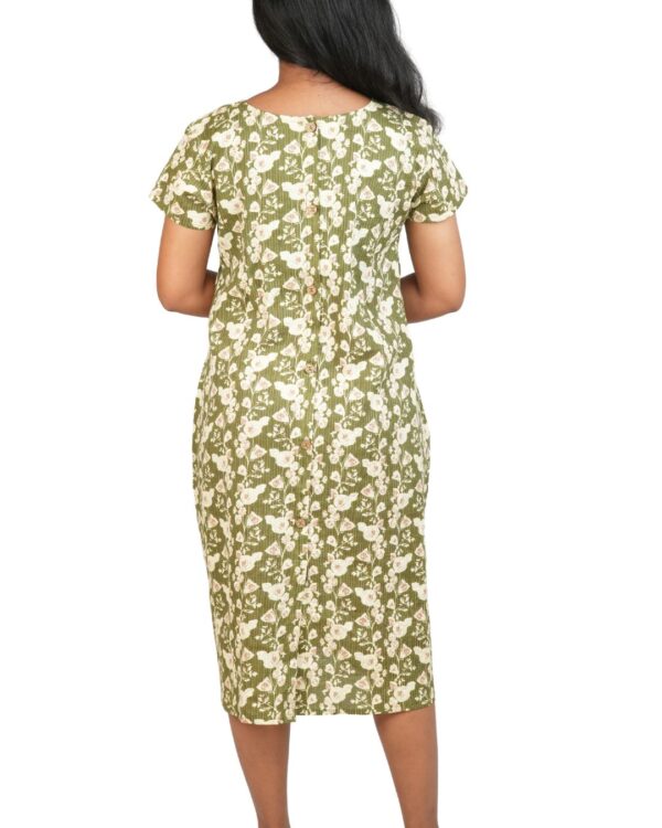 Kantha Cotton Dress- Olive Green - Image 6