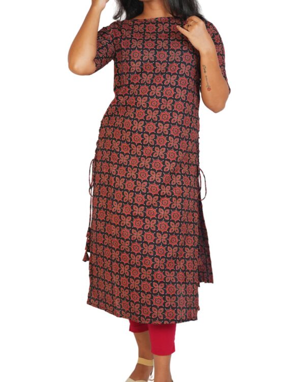 Ajrakh Straight Cut Kurti- Black - Image 4